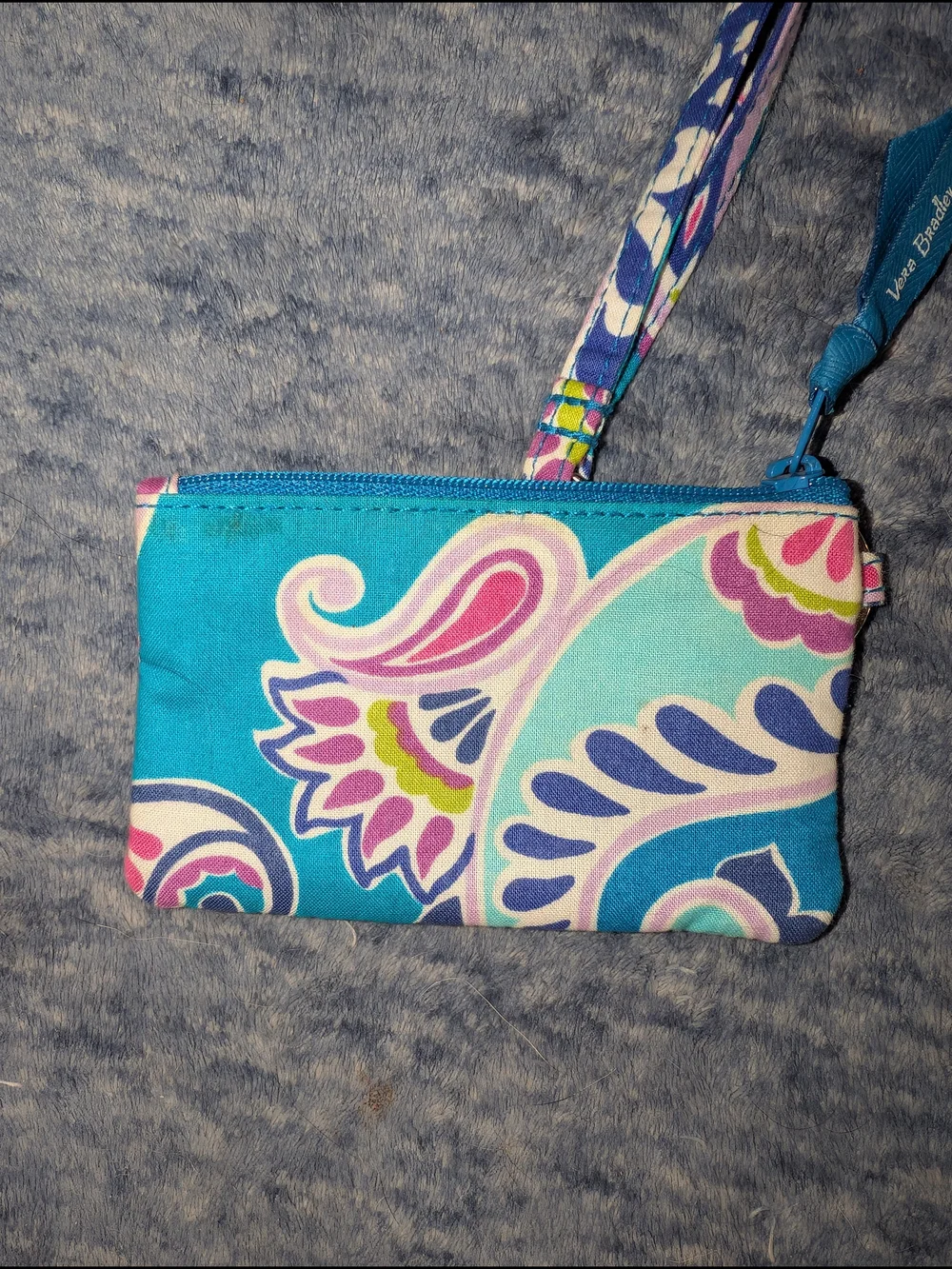 Vera Bradley Waikiki Paisley Teal & Turquoise Floral Lanyard ID Wallet